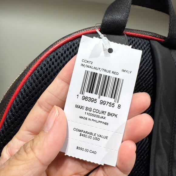 Coach Court Backpack In Signature Canvas CCK72 Walnut/True Red - Picture 4 of 11